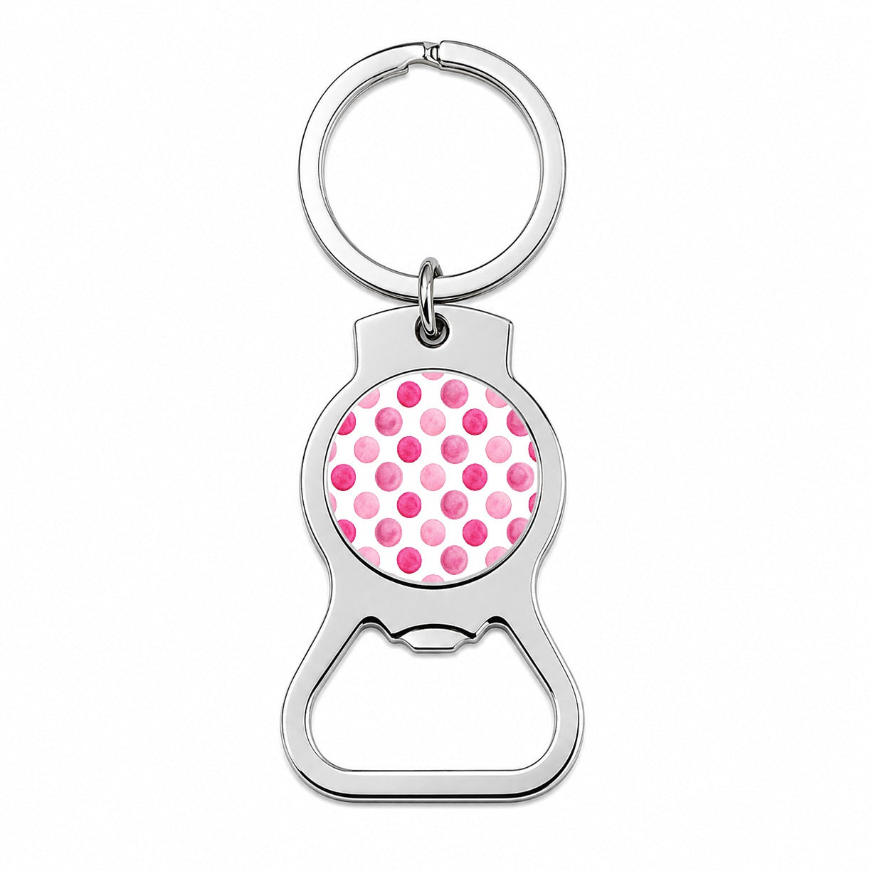 Hot Pink Polka Dots White Background Bottle Opener Keychain