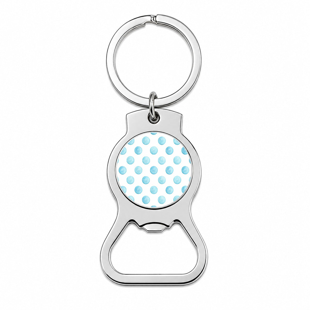 Light Blue Polka Dots White Background Bottle Opener Keychain