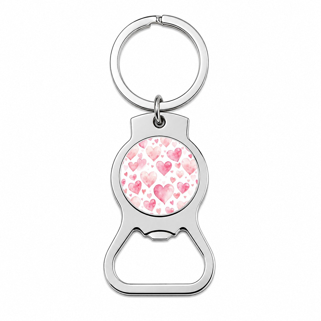 Light Pink Scattered Hearts Watercolor Bottle Opener Keychain