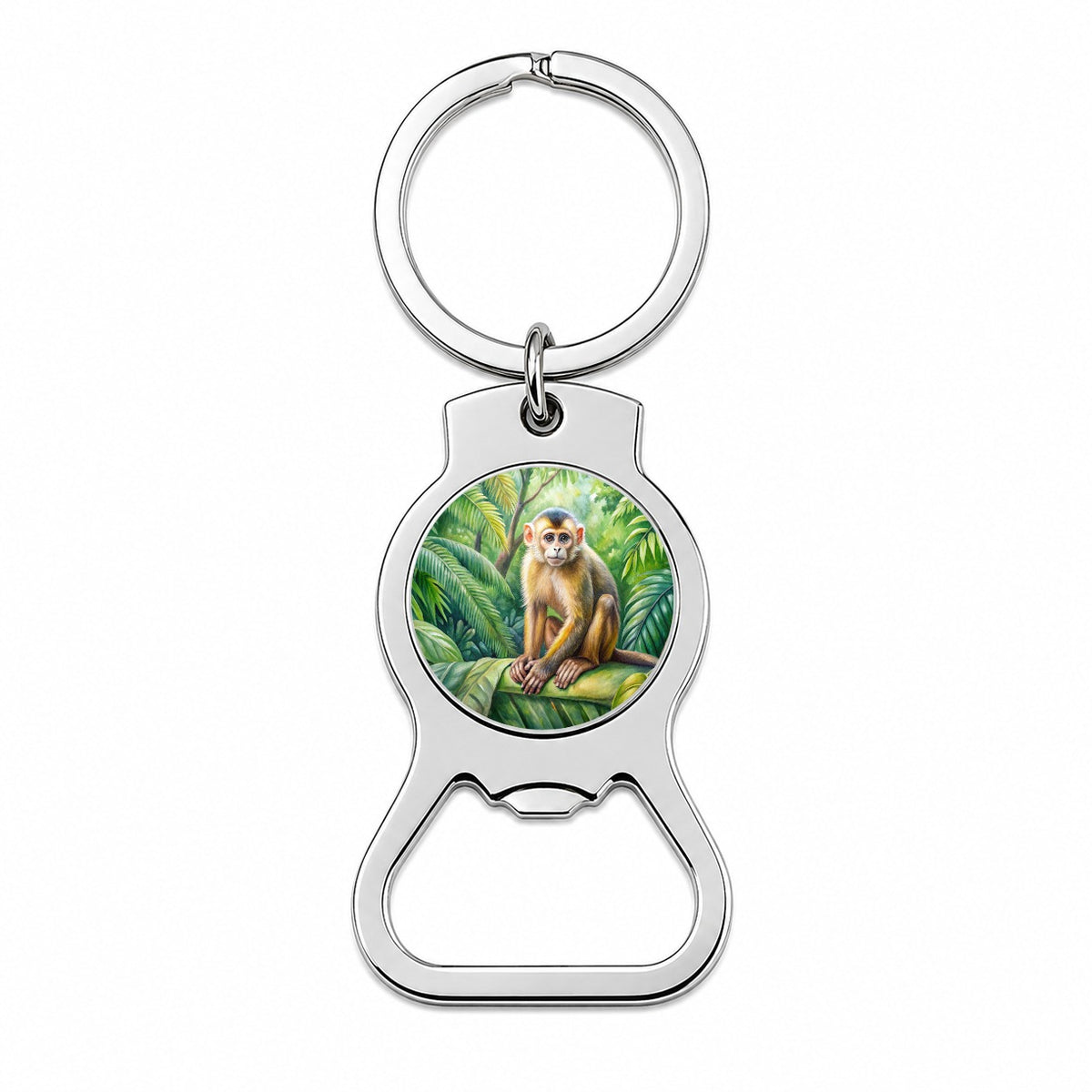 Monkey In Rainforest Watercolor Bottle Opener Keychain