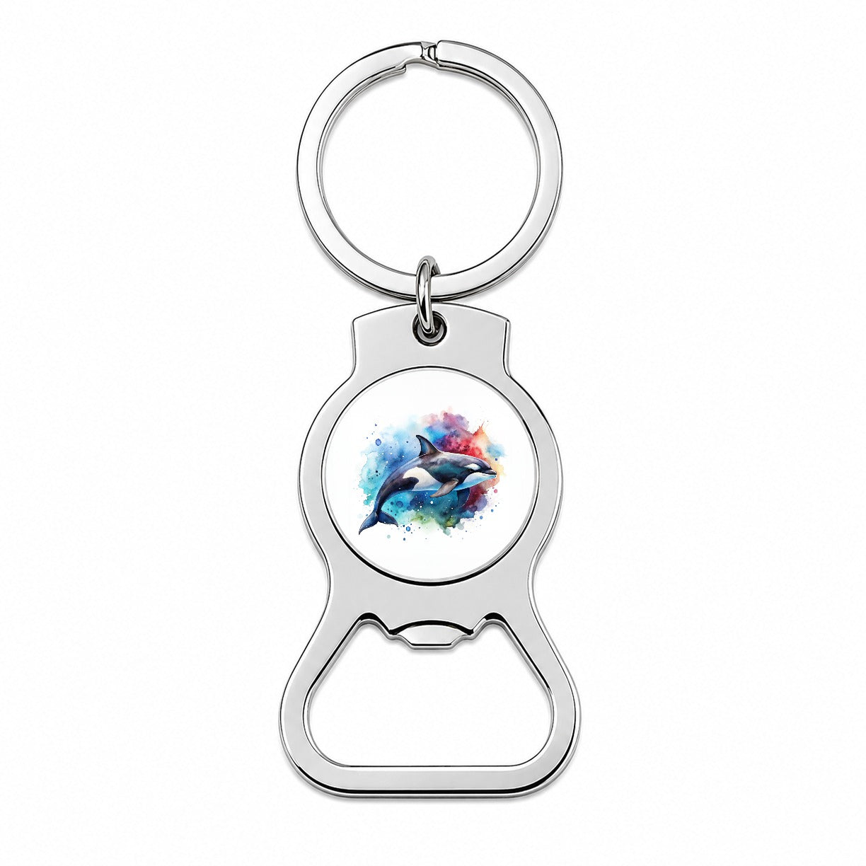 Orca Whale Colorful Watercolor Design Bottle Opener Keychain
