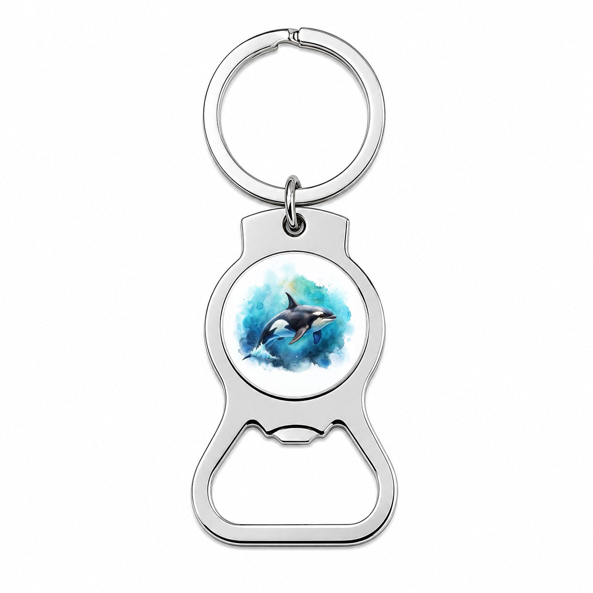 Orca Whale In Ocean Watercolor Design Bottle Opener Keychain