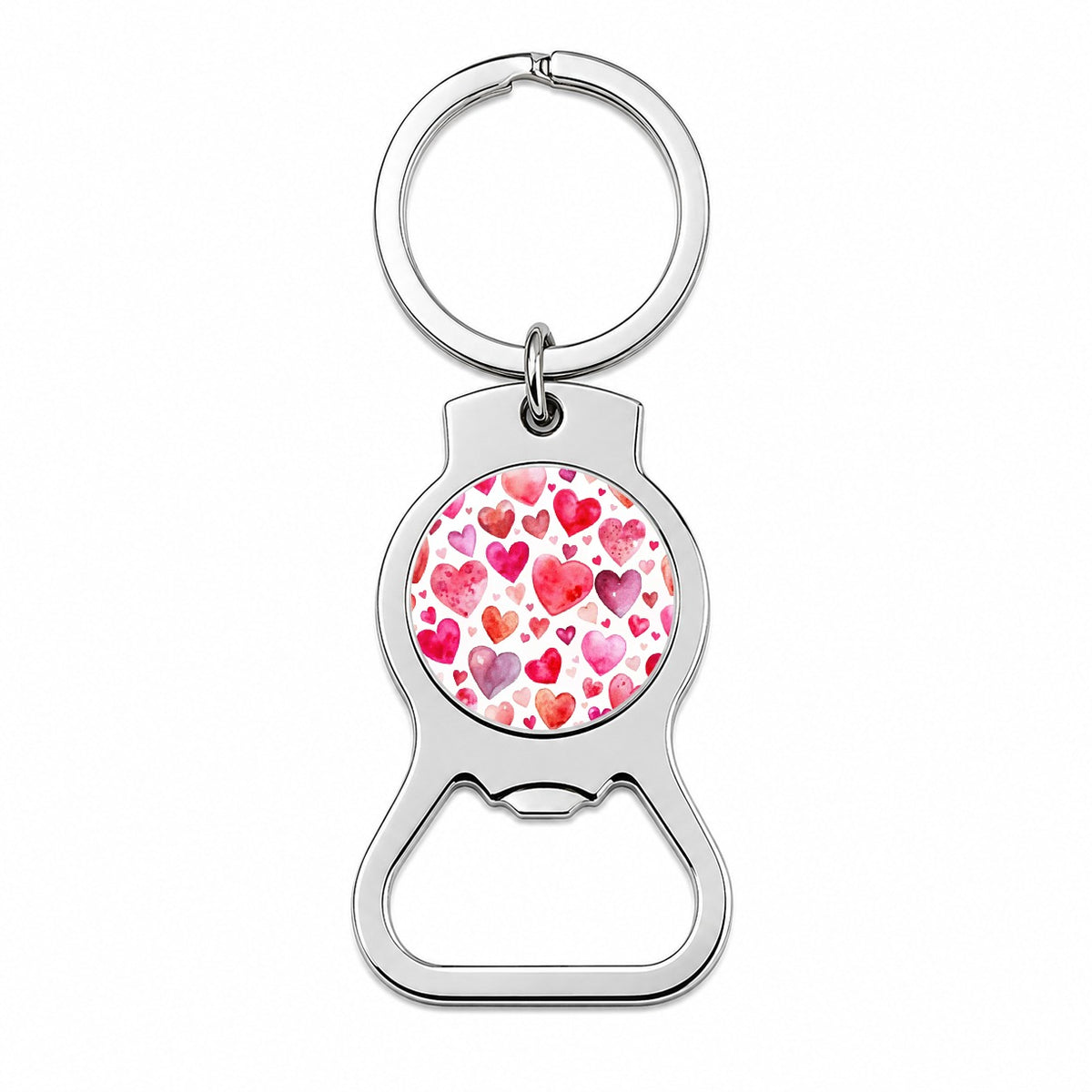 Pink And Red Scattered Hearts Watercolor Bottle Opener Keychain