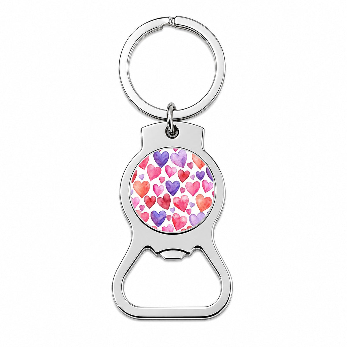 Pink Red Purple Hearts Watercolor Bottle Opener Keychain