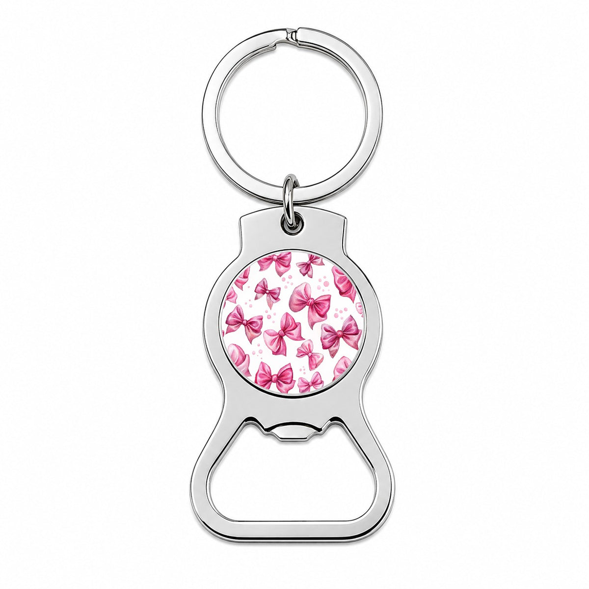 Pink Scattered Coquette Bows Watercolor Bottle Opener Keychain