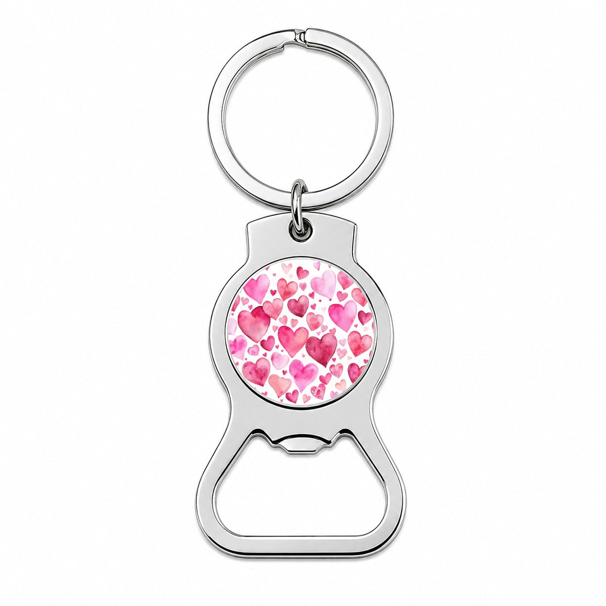 Pink Scattered Hearts Love Valentines Anniversary Watercolor Bottle Opener Keychain