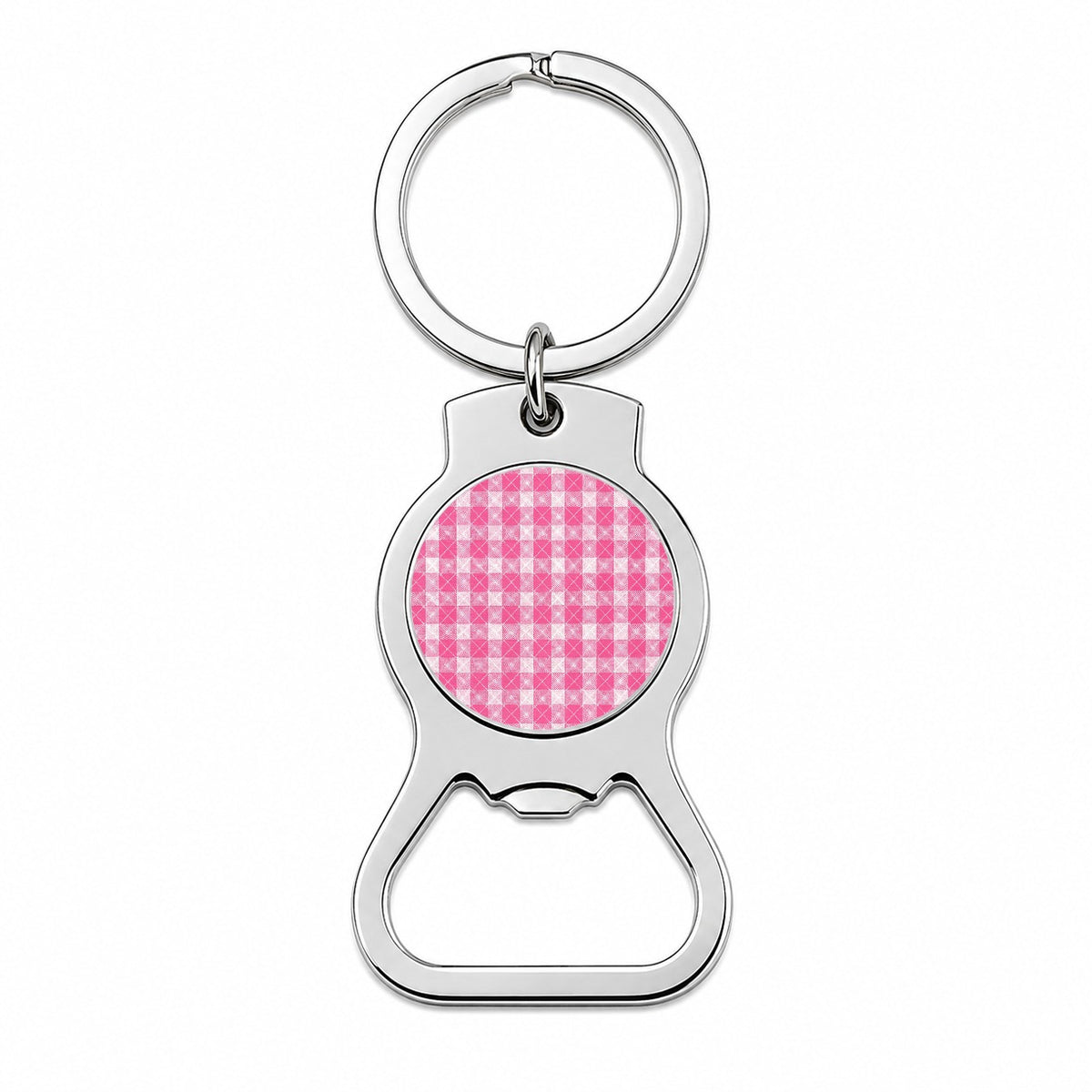 Pink White Gingham Watercolor Bottle Opener Keychain