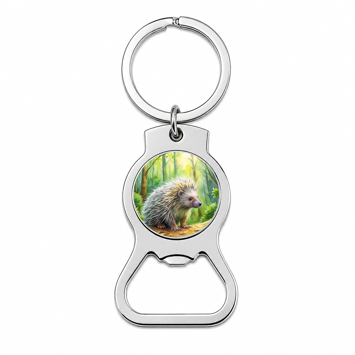Porcupine In Forest Watercolor Bottle Opener Keychain