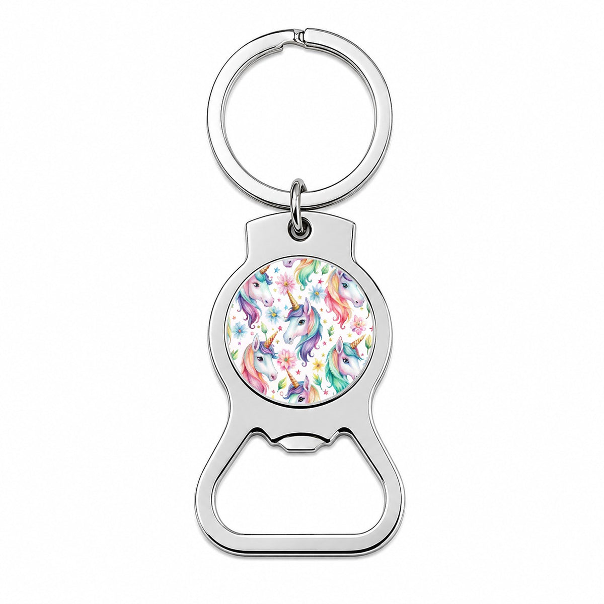 Pretty Unicorn Faces Watercolor Bottle Opener Keychain