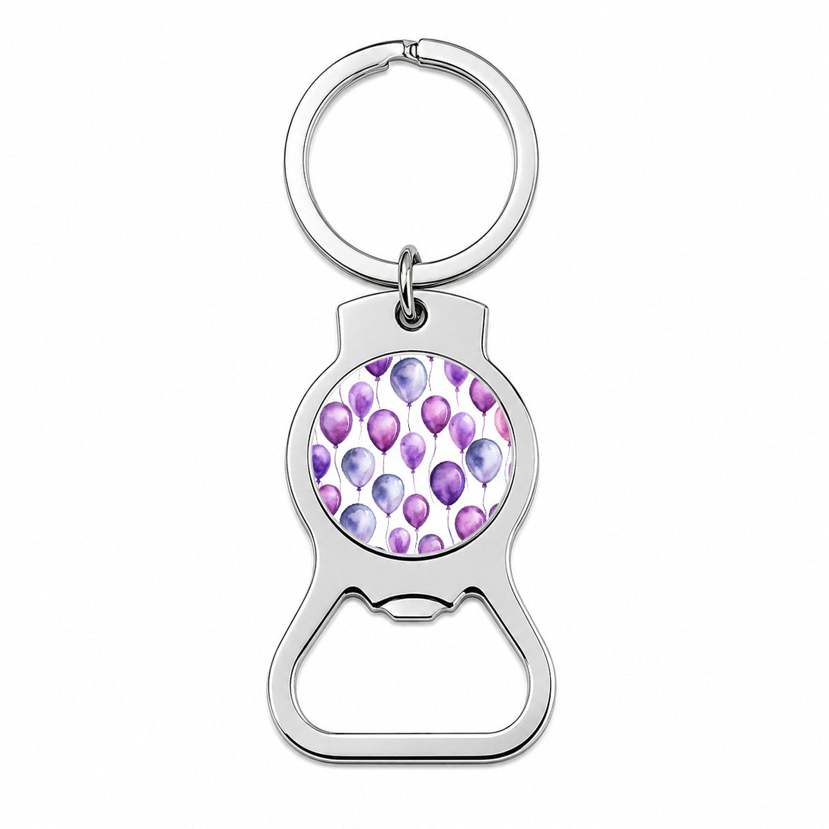 Purple Balloons Watercolor Birthday Bottle Opener Keychain