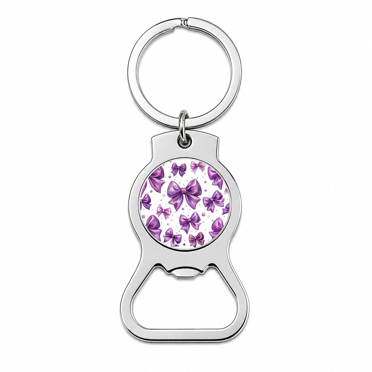 Purple Scattered Coquette Bows Watercolor Bottle Opener Keychain