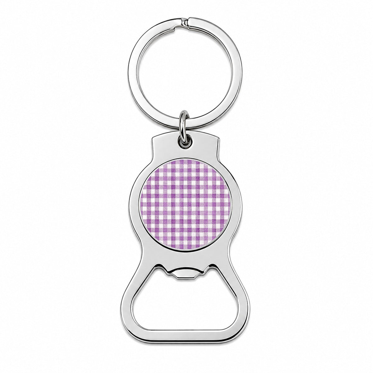 Purple White Gingham Watercolor Bottle Opener Keychain
