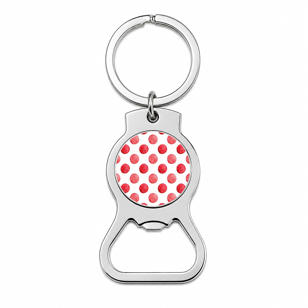 Red Polka Dots White Background Bottle Opener Keychain