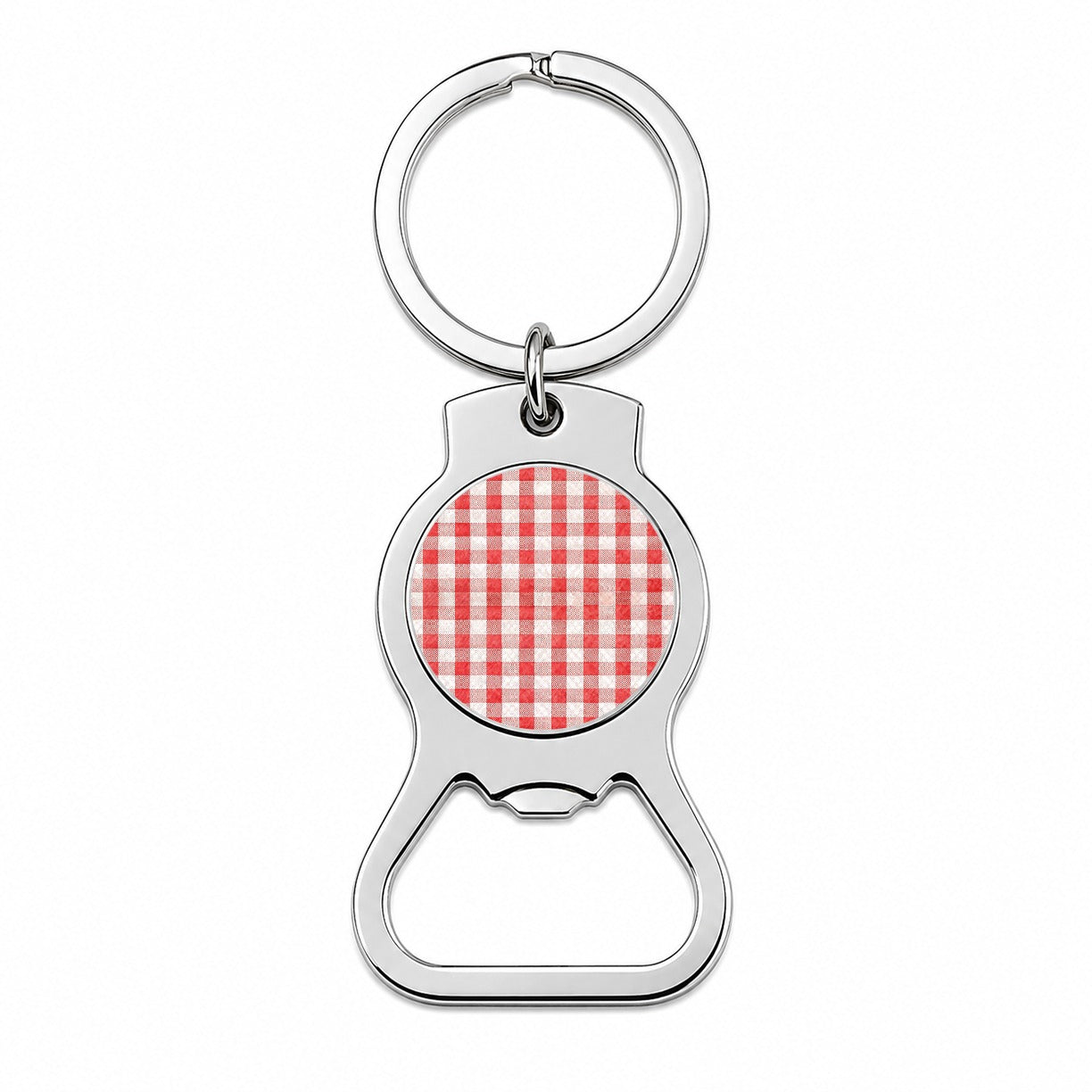 Red White Gingham Watercolor Bottle Opener Keychain