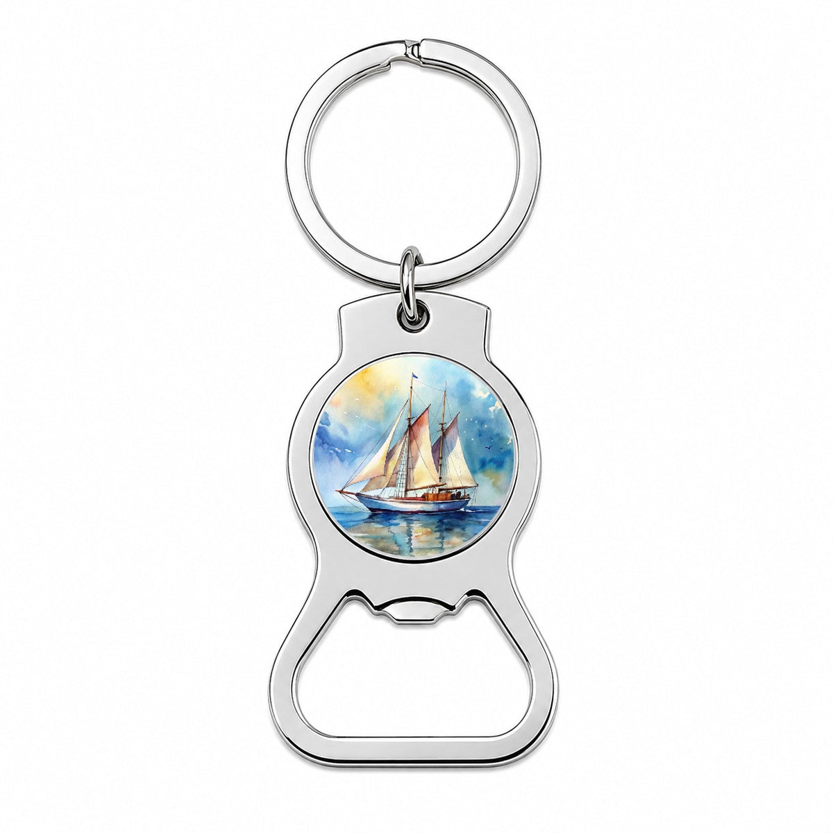 Sailboat At Sea Watercolor Design Bottle Opener Keychain