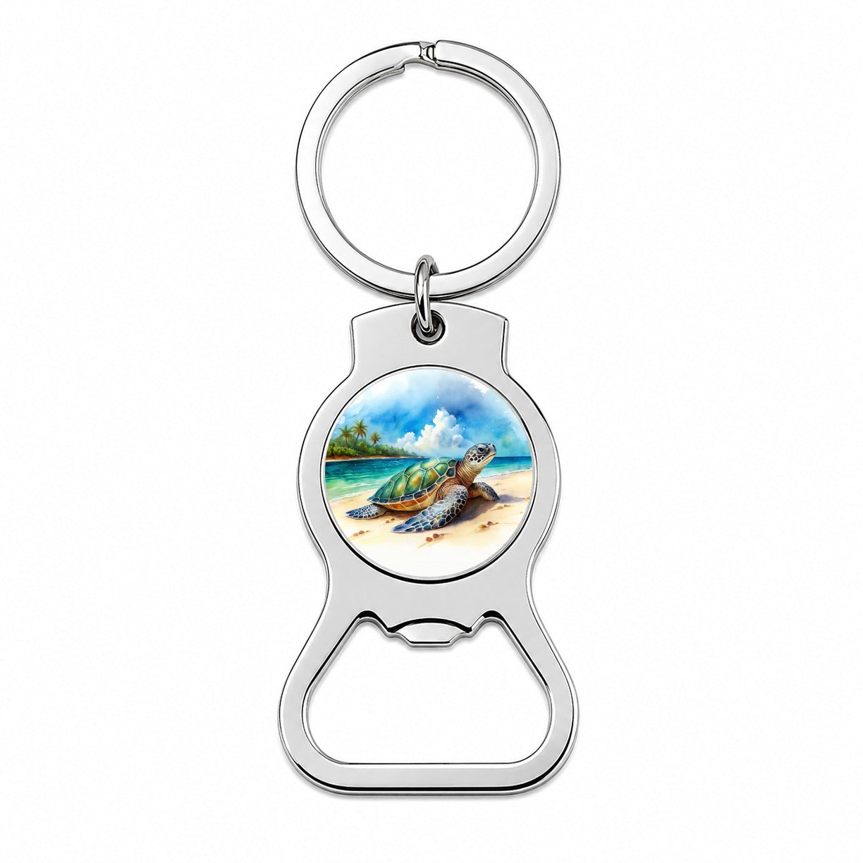 Sea Turtle Beach Watercolor Design Bottle Opener Keychain