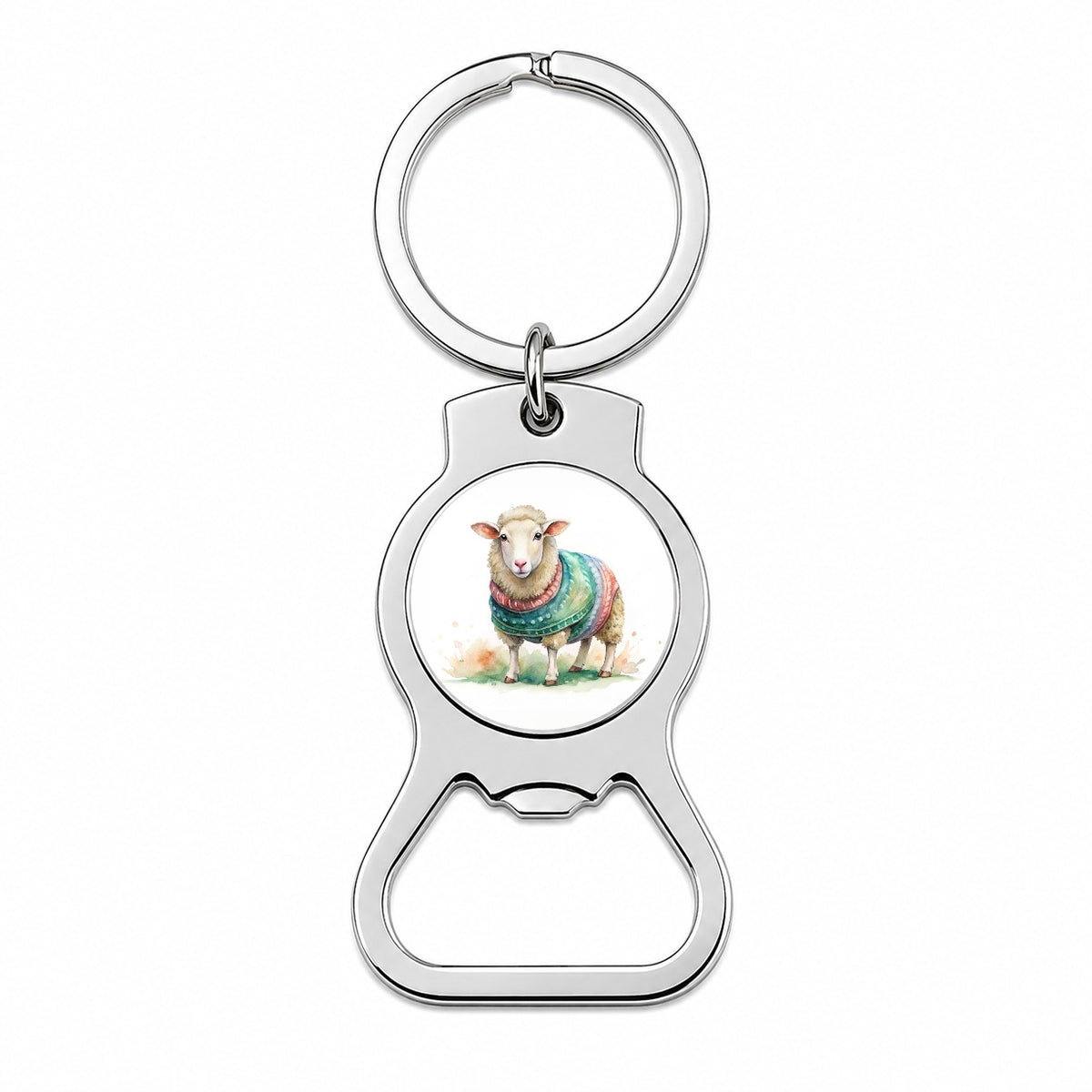 Sheep Wearing A Sweater Watercolor Bottle Opener Keychain