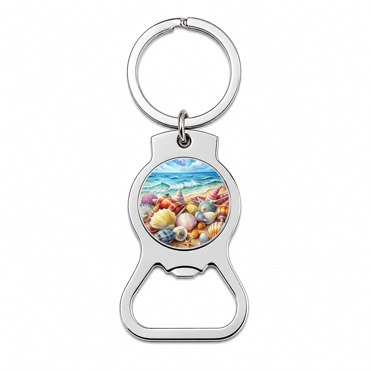 Shells Beach Watercolor Design Bottle Opener Keychain