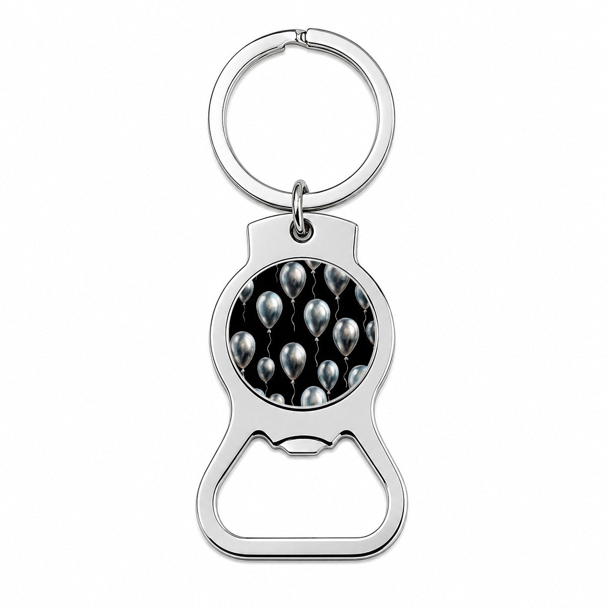 Silver Balloons Black Background Birthday Anniversary Bottle Opener Keychain