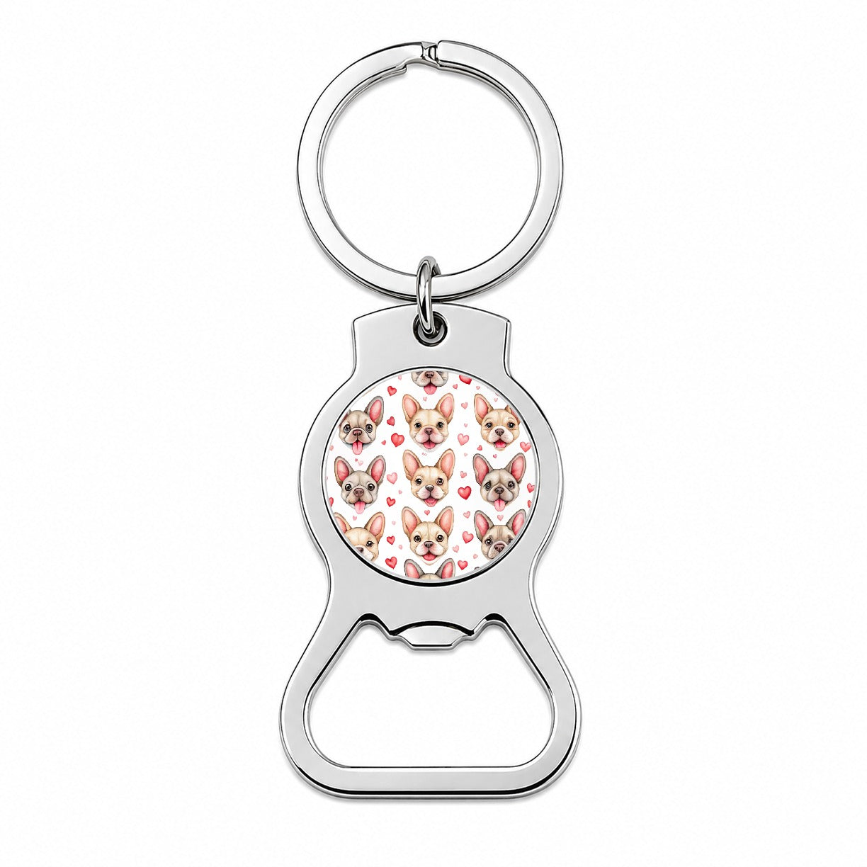 Smiling Cute French Bulldog Dog Faces Hearts Bottle Opener Keychain