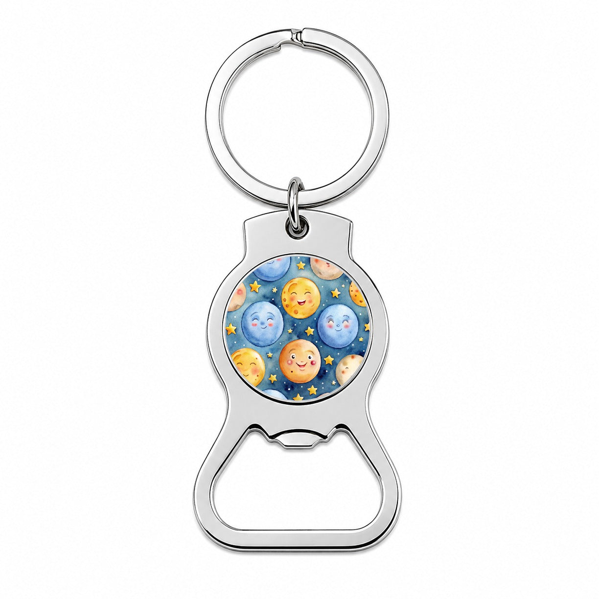 Smiling Moons Watercolor Bottle Opener Keychain