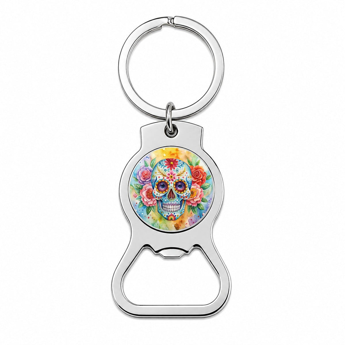 Sugar Skull Watercolor Bottle Opener Keychain