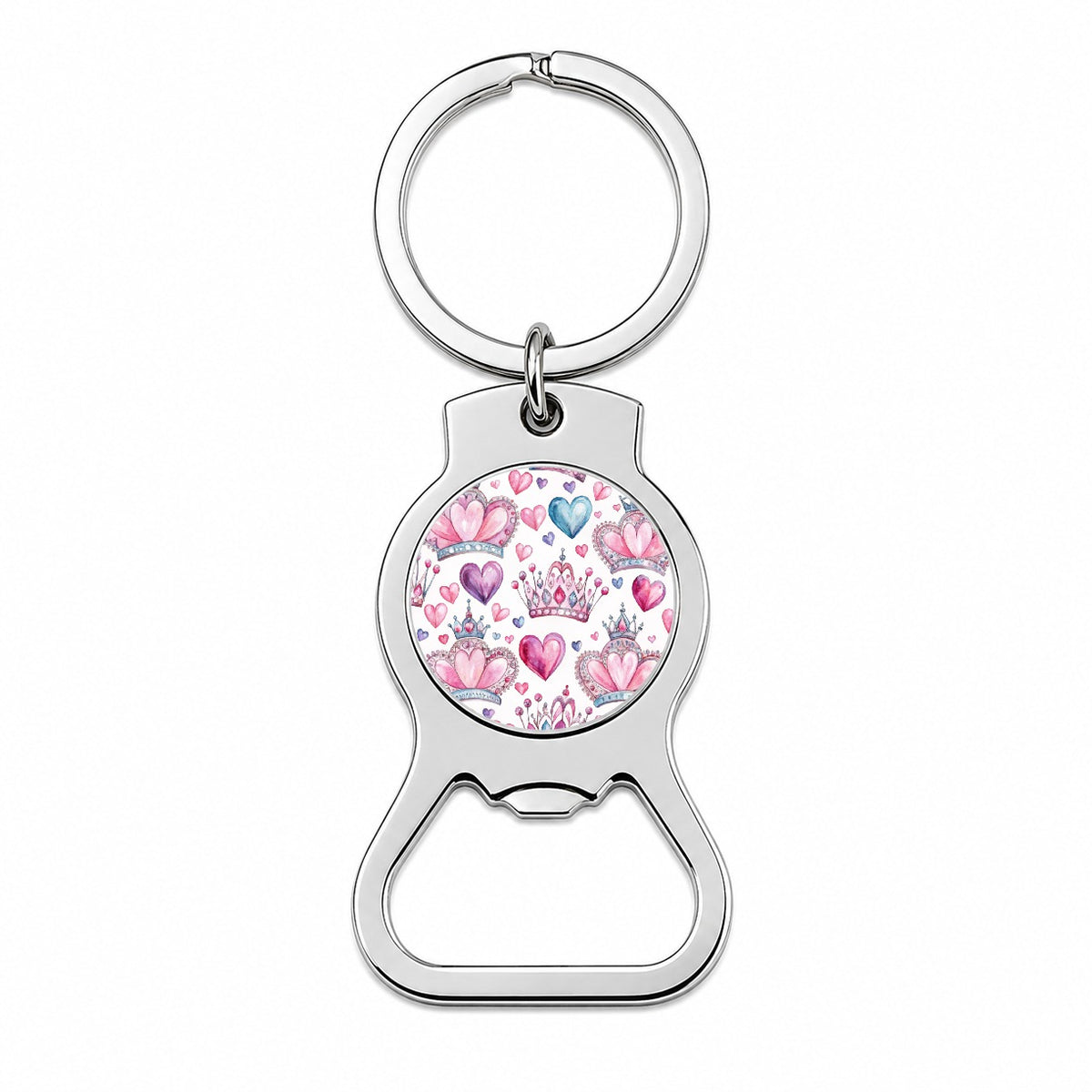 Tiaras Crowns Royalty Hearts Watercolor Bottle Opener Keychain