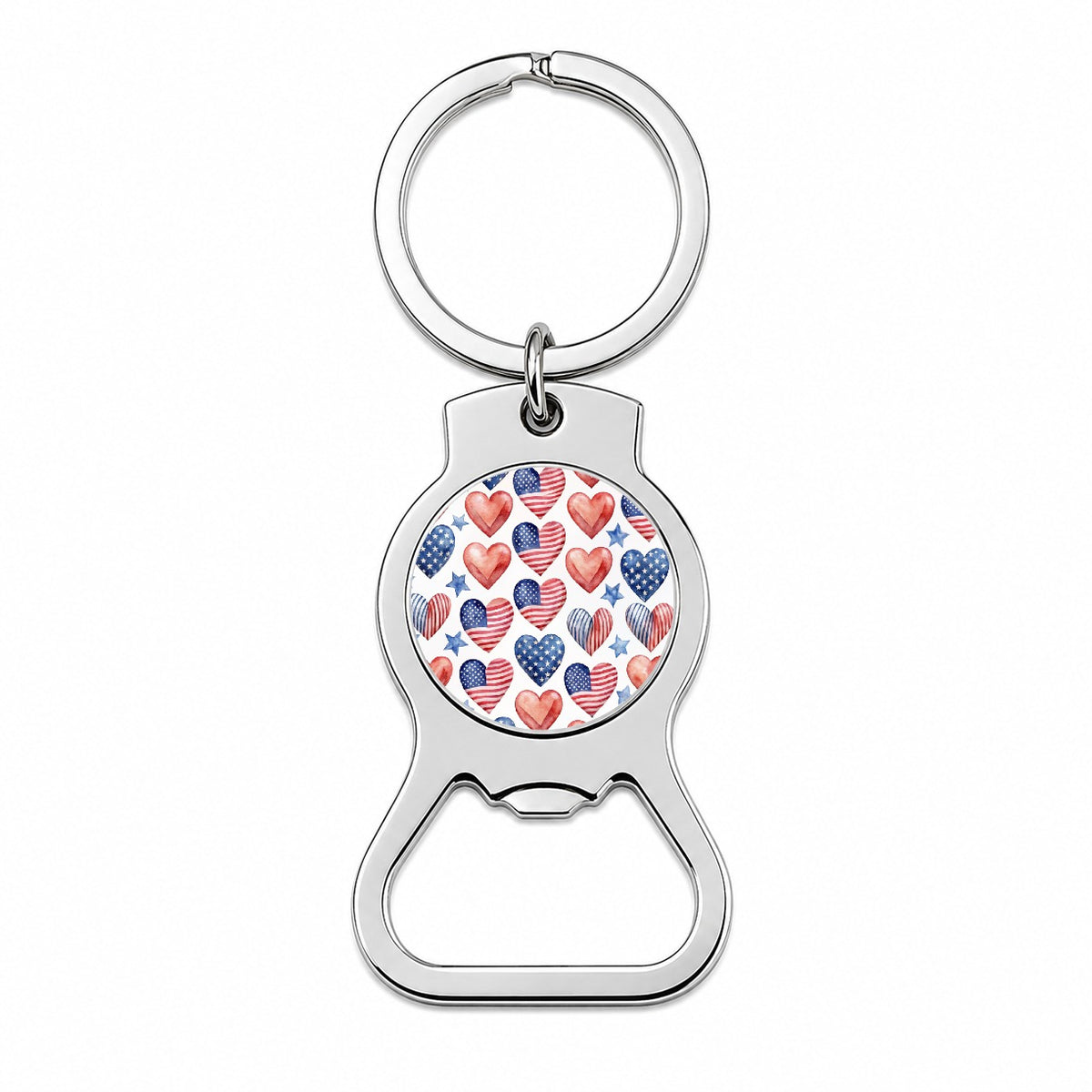 USA American Flags Hearts 4th of July Patriotic Watercolor Bottle Opener Keychain