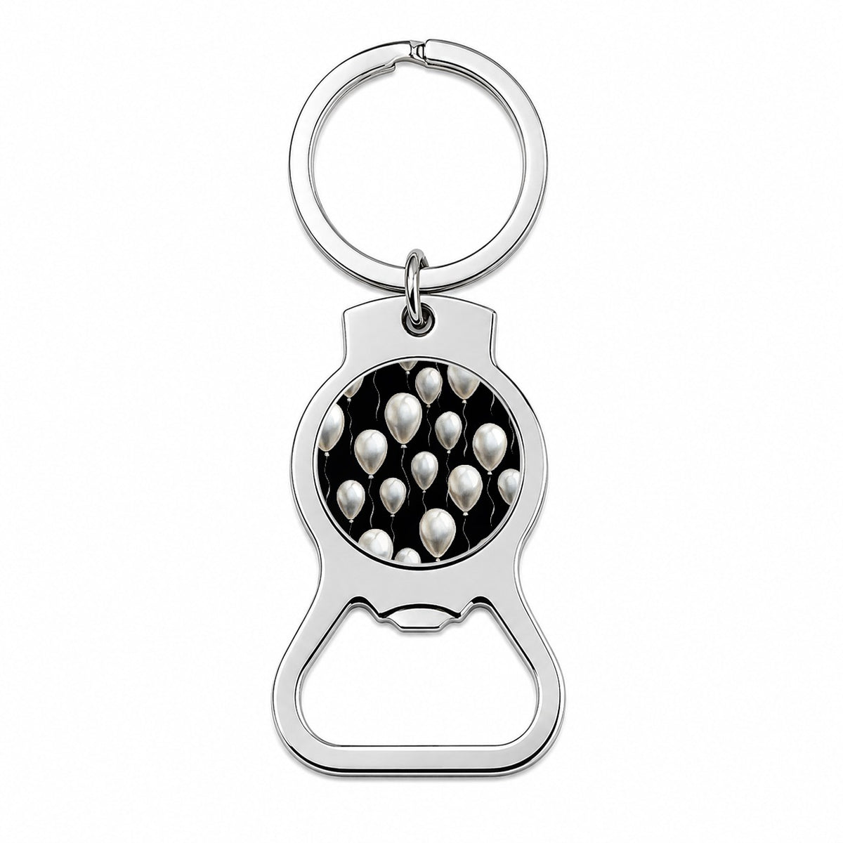 White Balloons Black Background Birthday Bottle Opener Keychain