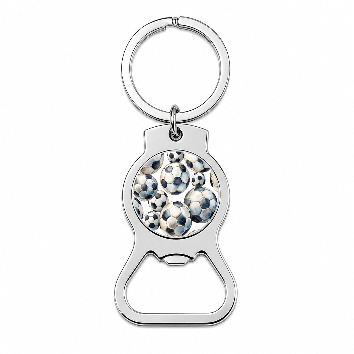 White Black Soccer Balls Watercolor Bottle Opener Keychain