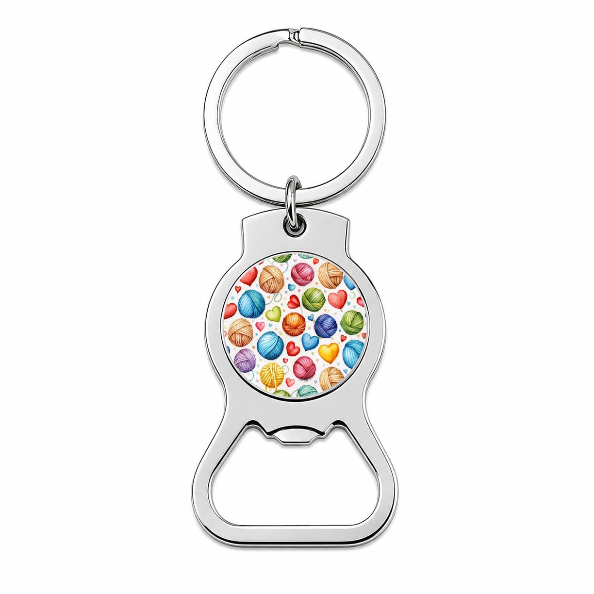 Yarn Knitting Crochet Balls Hearts Watercolor Bottle Opener Keychain