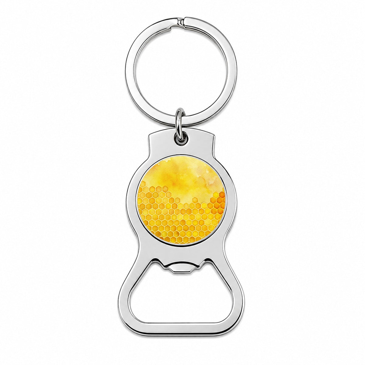 Yellow Honeycomb Background Watercolor Bottle Opener Keychain