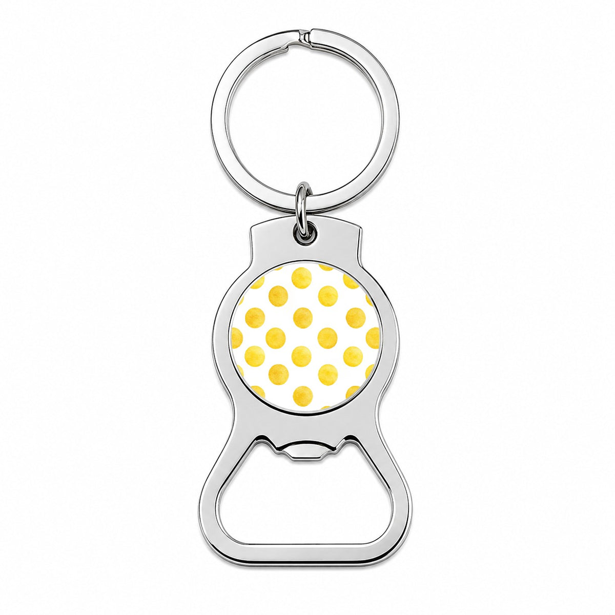 Yellow Polka Dots White Background Bottle Opener Keychain