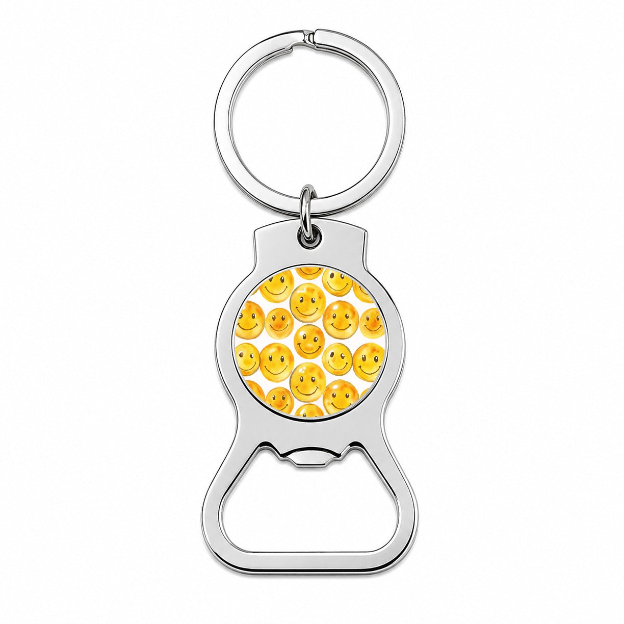 Yellow Smile Faces Watercolor Bottle Opener Keychain
