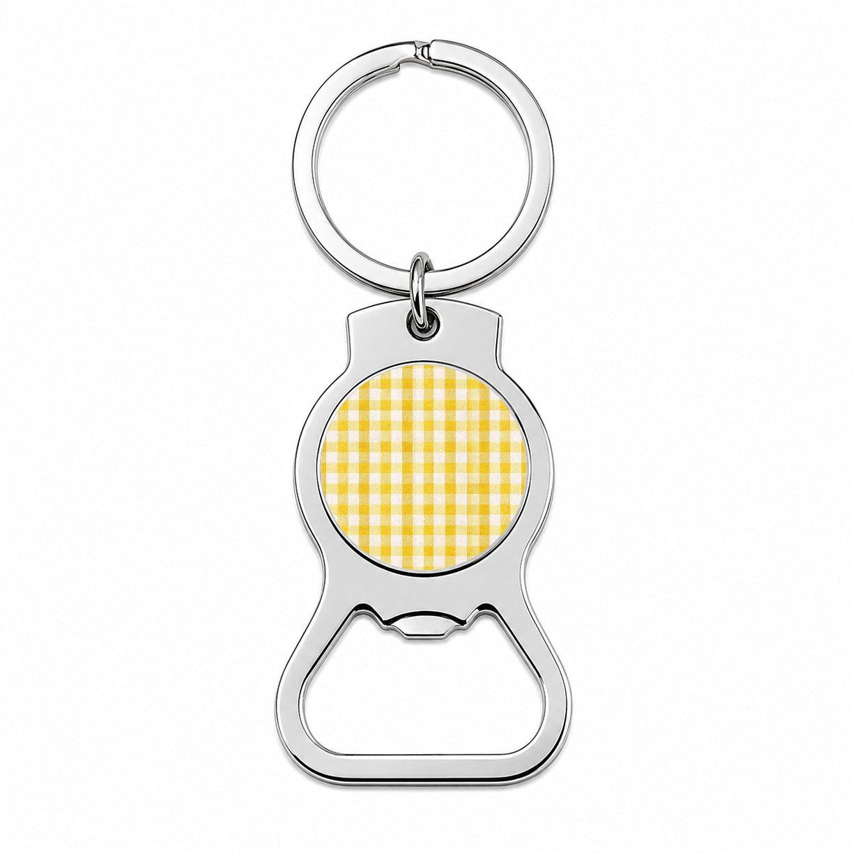 Yellow White Gingham Watercolor Bottle Opener Keychain
