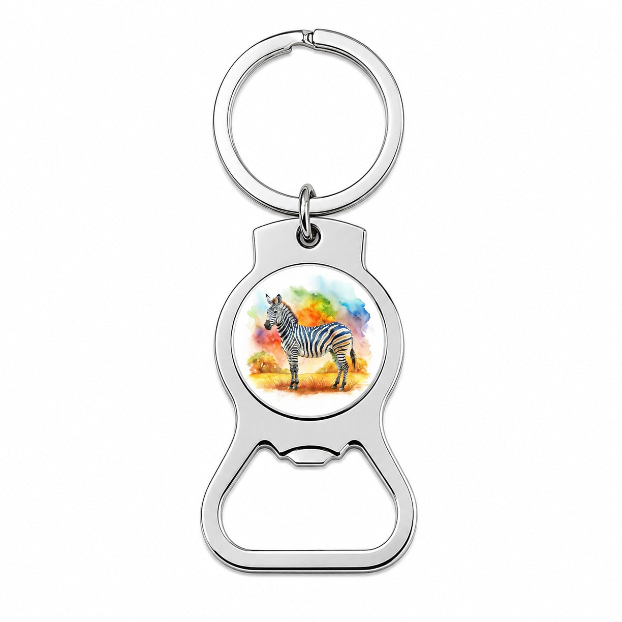 Zebra African Plain Watercolor Design Bottle Opener Keychain