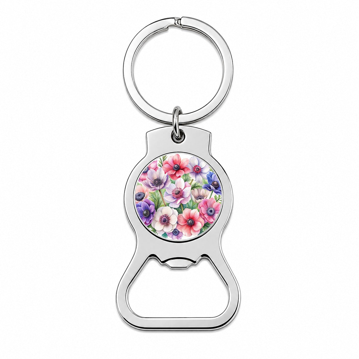 Anemone Flowers Watercolor Bottle Opener Keychain