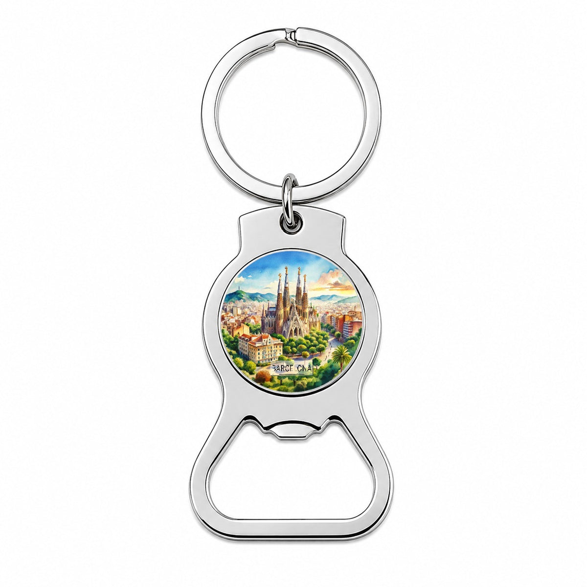 Barcelona Spain Travel City Watercolor Bottle Opener Keychain