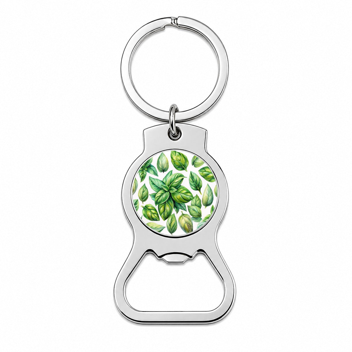 Basil Leaves Watercolor Bottle Opener Keychain
