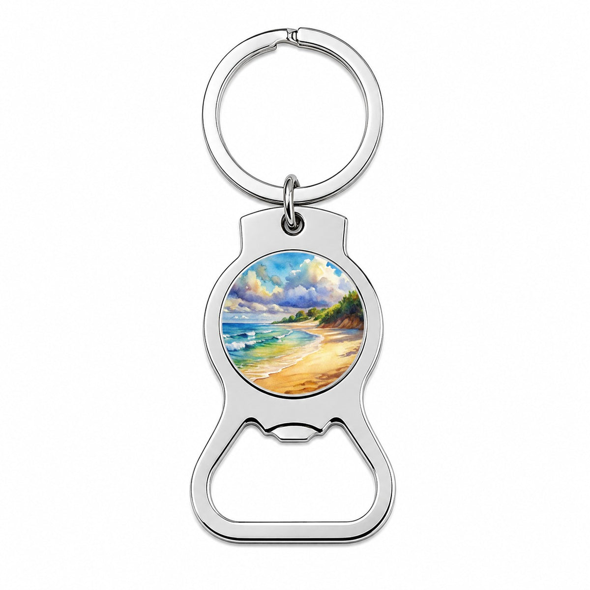 Beautiful Sandy Beach Watercolor Bottle Opener Keychain