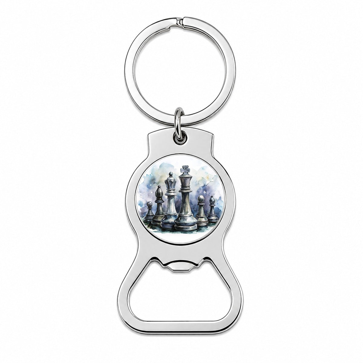Black And White Chess Pieces Watercolor Bottle Opener Keychain