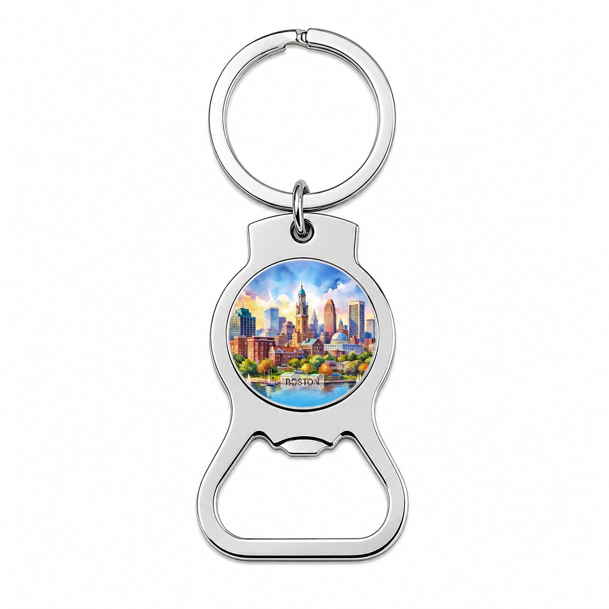 Boston Massachusetts Travel City Watercolor Bottle Opener Keychain