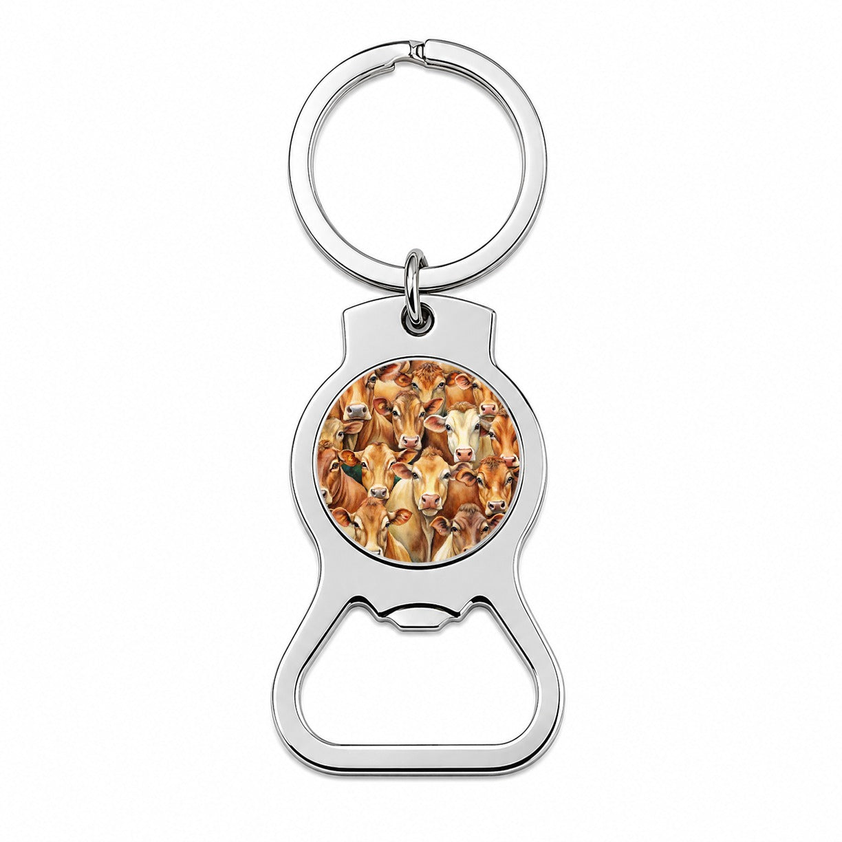 Bunch Of Brown Cow Faces Bottle Opener Keychain