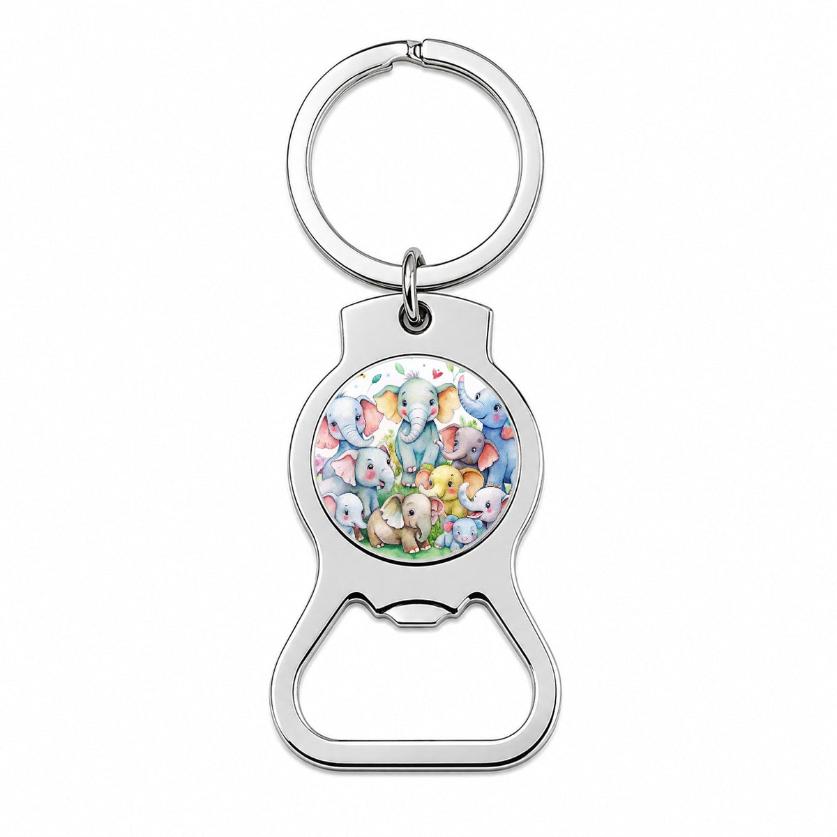 Bunch Of Cute Elephants Watercolor Bottle Opener Keychain