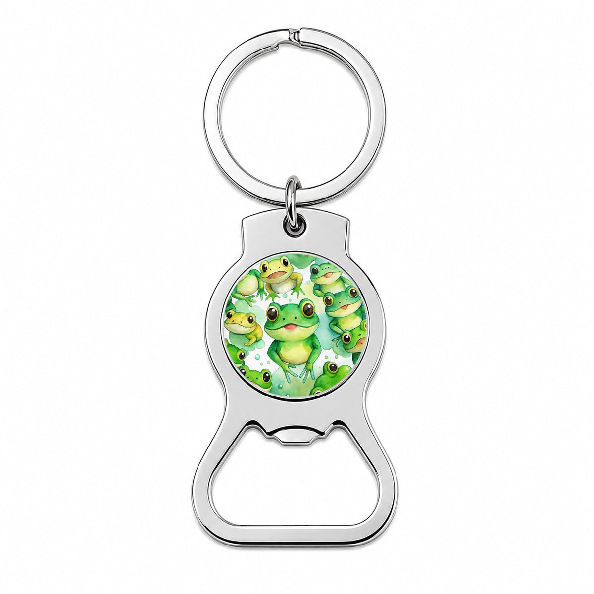 Bunch Of Cute Green Frogs Watercolor Bottle Opener Keychain