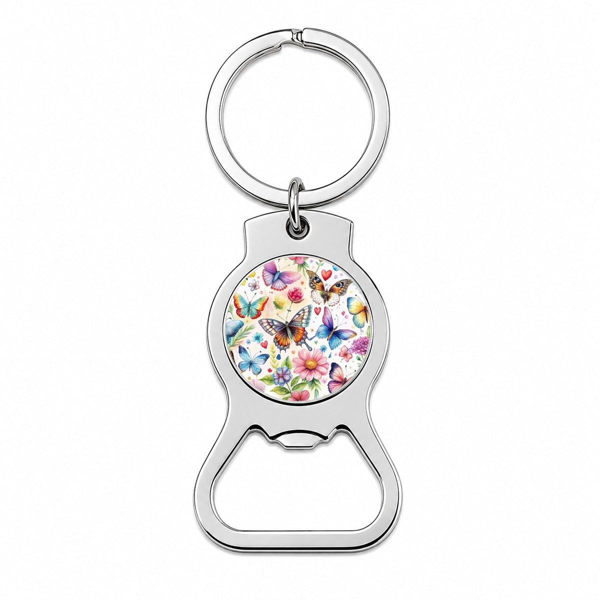 Butterflies Hearts Flowers Beautiful Watercolor Bottle Opener Keychain