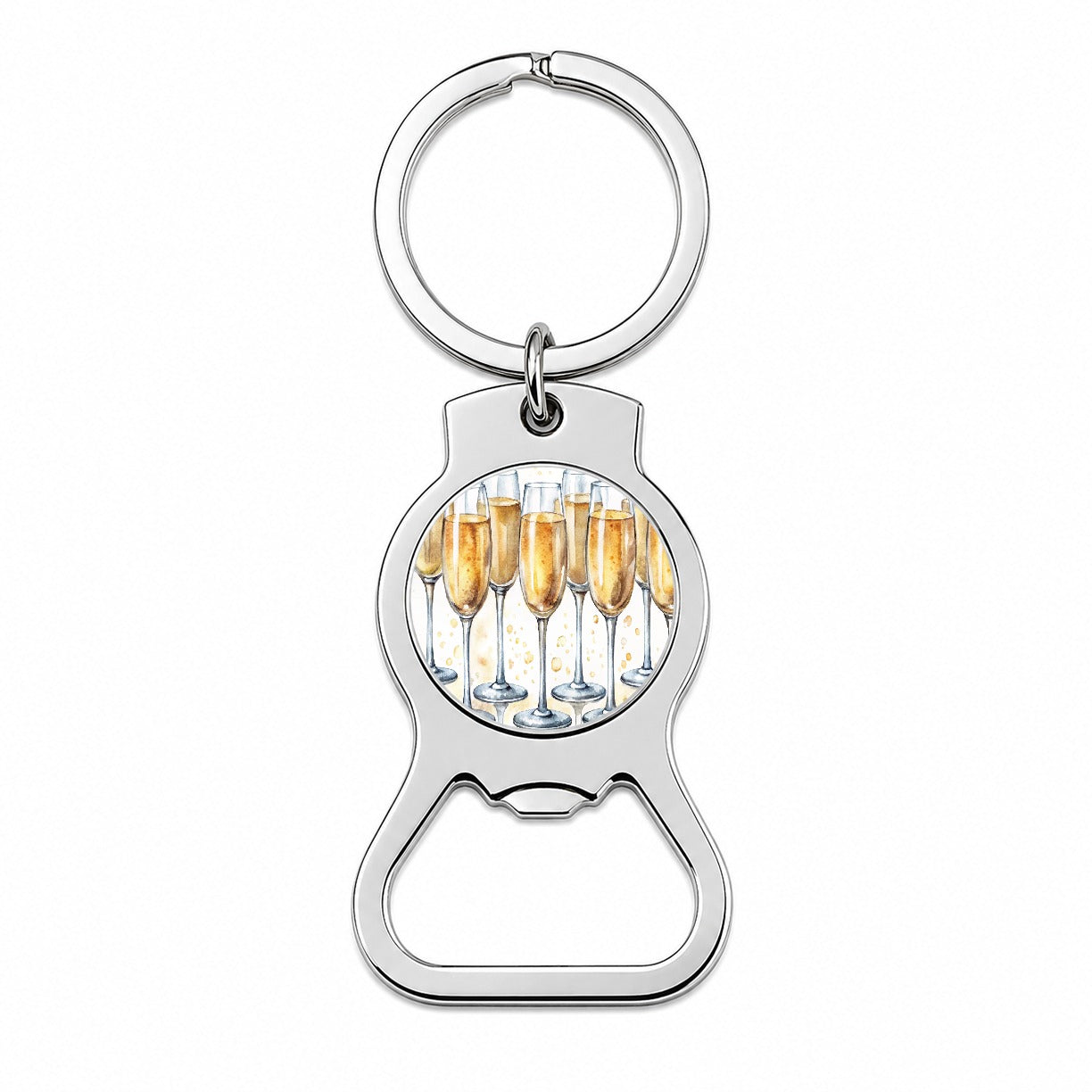 Champagne Glasses Bottle Opener Keychain