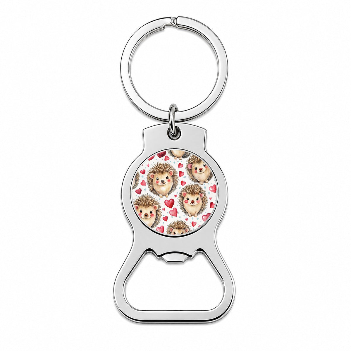 Chibi Hedgehogs And Hearts Watercolor Bottle Opener Keychain