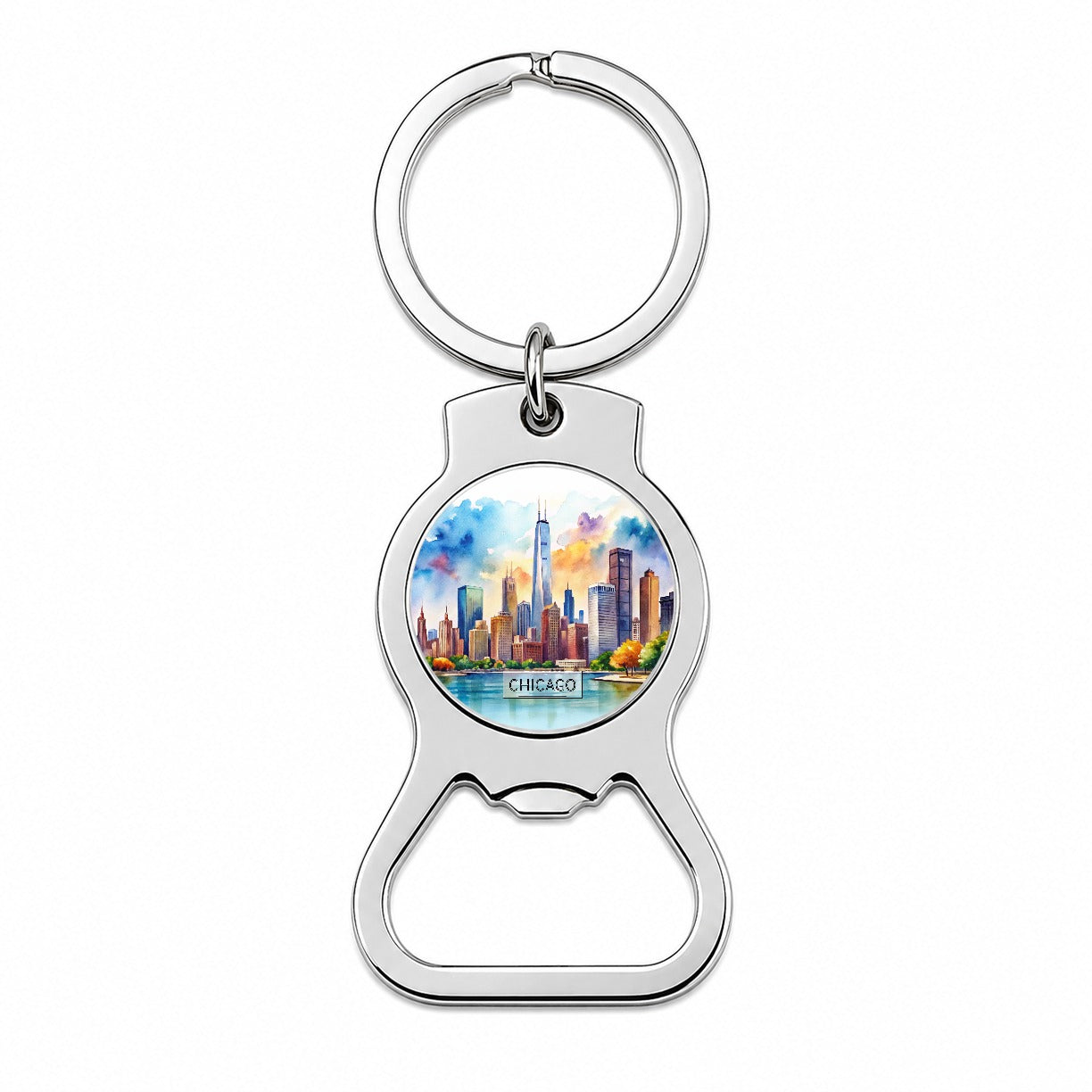 Chicago Illinois Travel City Watercolor Bottle Opener Keychain