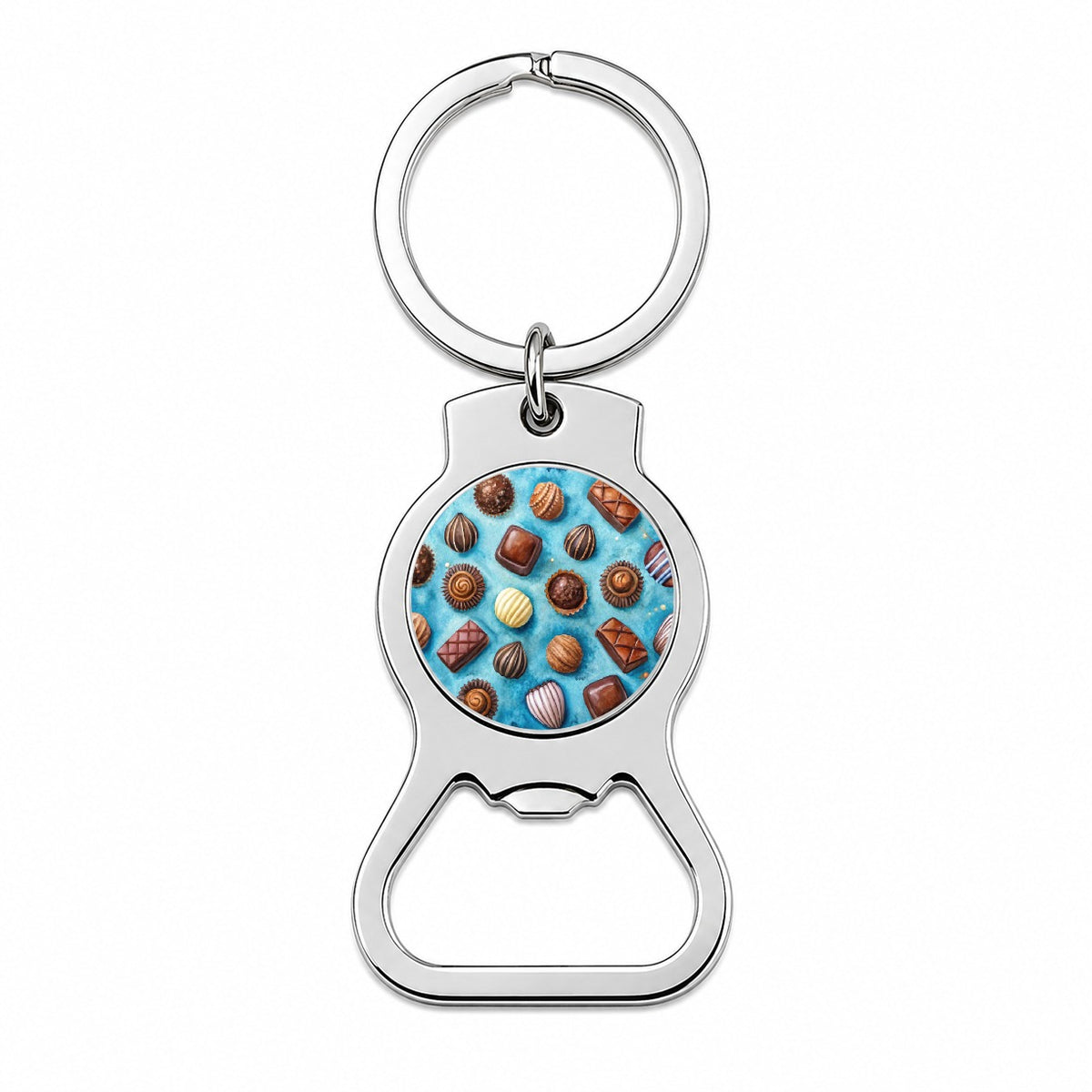 Chocolates Candy Blue Background Watercolor Bottle Opener Keychain